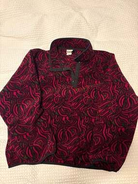 Vintage L.L. Bean Fleece Pullover Snap-T Red Abstract Print